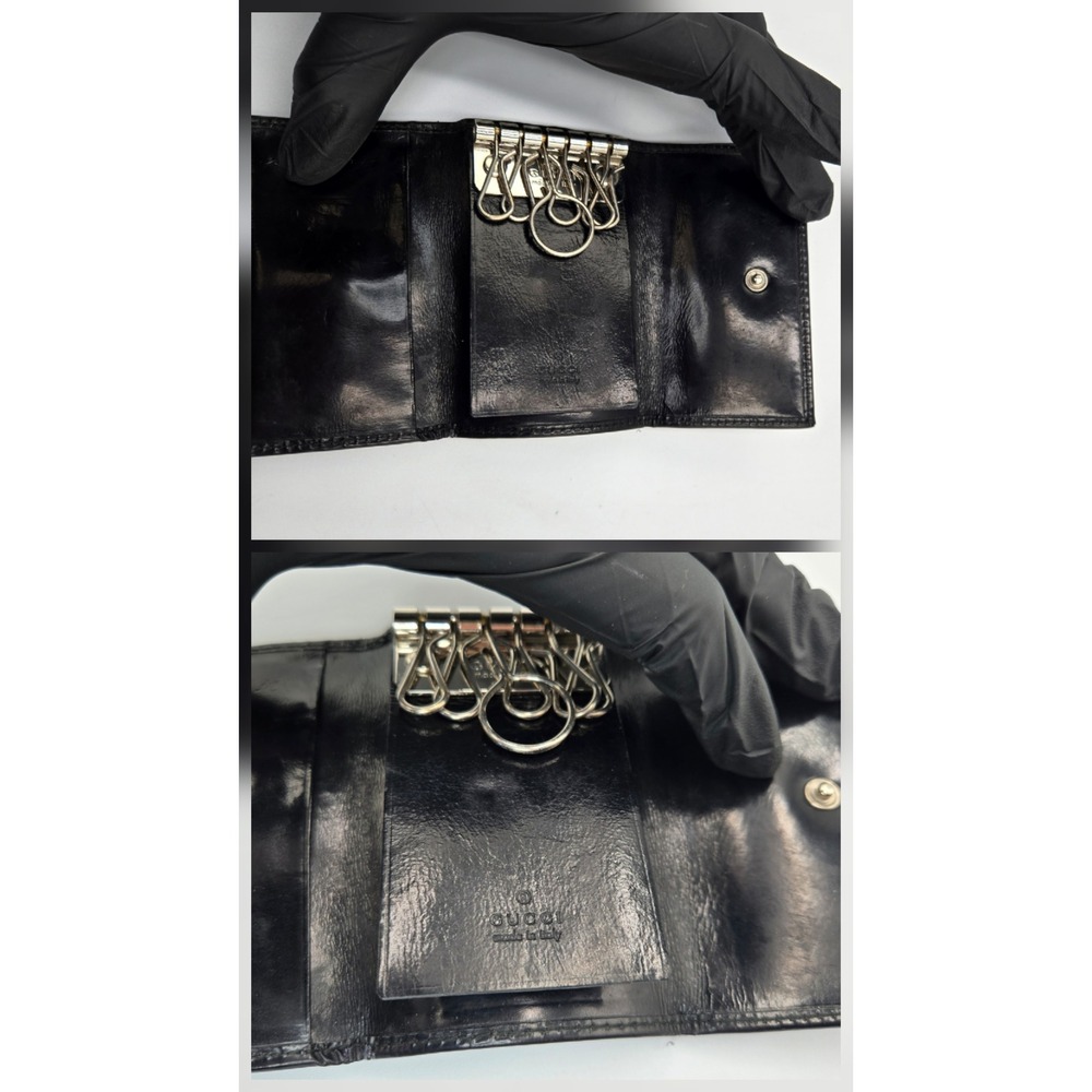 Gucci Vintage Black Leather 6 Hook Key Case Holder Silver G Logo Made in Italy - Picture 2 of 8